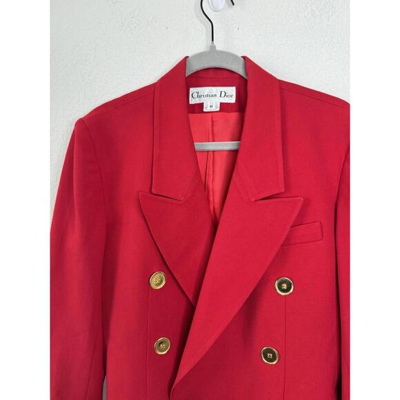 Christian Dior Red Blazer & Skirt Suit 100% Pure Wool Women’s Sz 6 Vtg Old Money - Picture 5 of 9